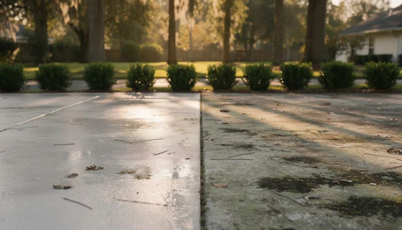 Bright clean suburban home exterior after residential washing