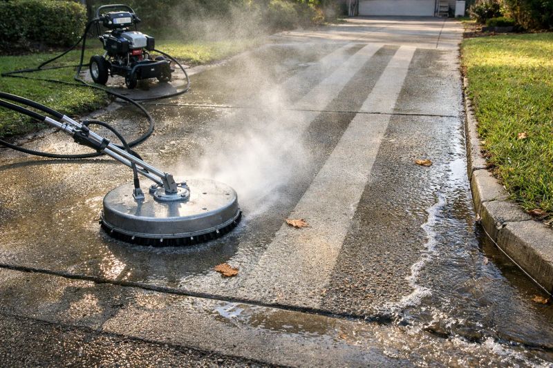 Clean pressure washed driveway at a Locust home
